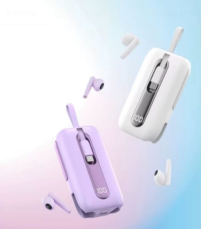 Ecouteurs sans fil et PowerBank MBC 313 Dual cables Lightning & type C